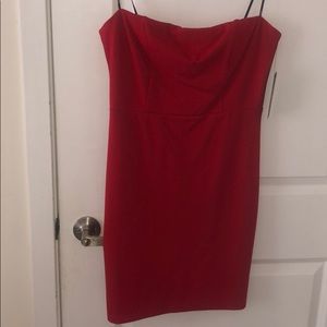 Red strapless dress